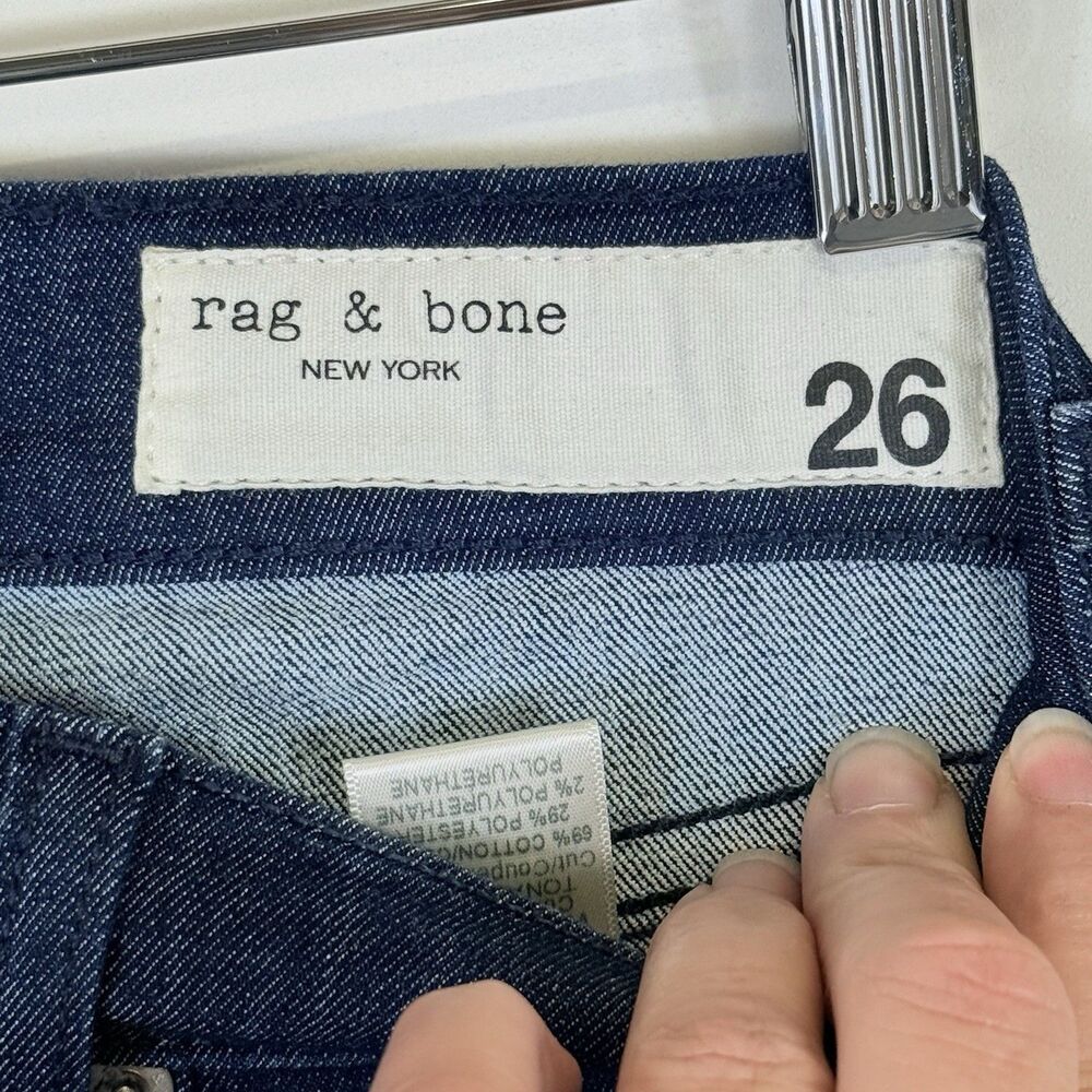 Rag & Bone Skinny Jeans Womens Sz 26 Blue Tonal River Dark Wash Raw Hem Ankle - Picture 6 of 8